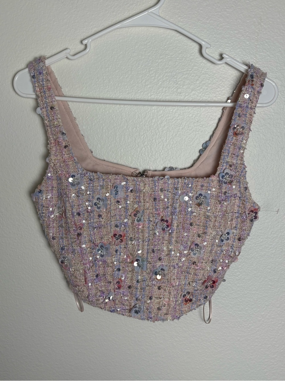 Altar'd State Ella Floral Sequin Tweed Corset in Pastel Pink-multi Size XS - Picture 1 of 9